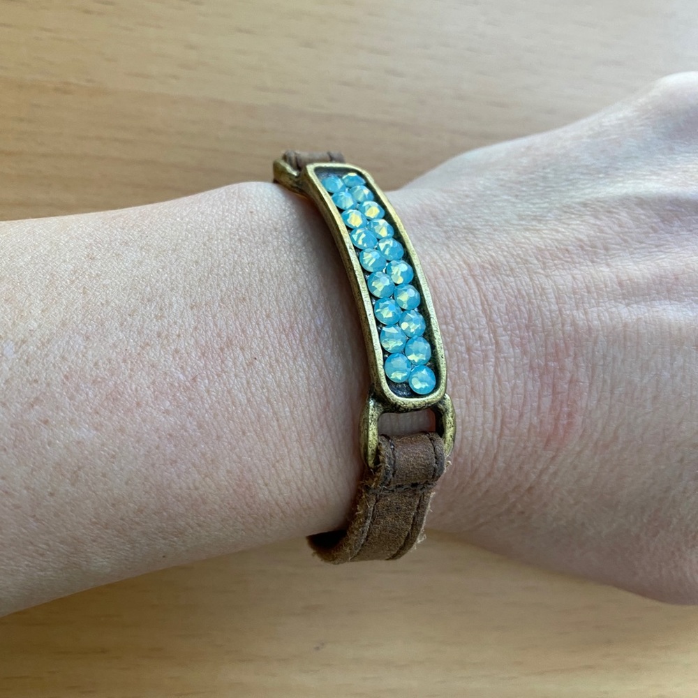 2/$15 Leather, brass and bead bracelet